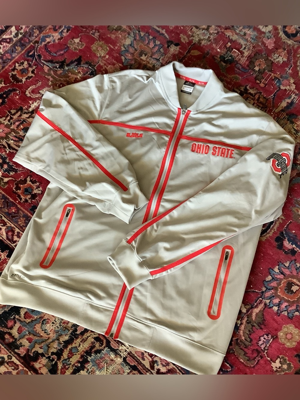 Nike Gray and Scarlet Full-Zip Athletic Jacket